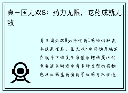 真三国无双8：药力无限，吃药成就无敌